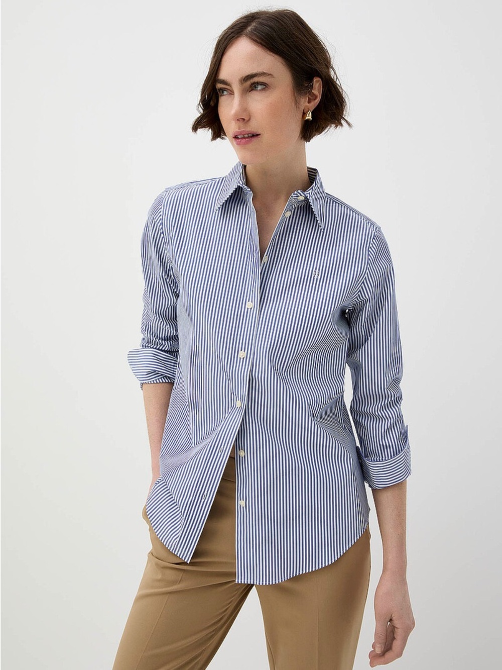 Lauren Ralph Lauren | White & Blue Striped Long Sleeve Button Up Shirt